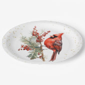 Rustikaler Winter Kardinal Holly Branch Pappteller (Schrägansicht)