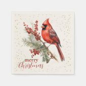 Rustikaler Winter Kardinal Holly Branch Serviette (Vorderseite)
