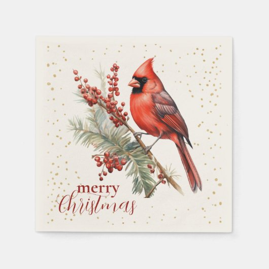 Rustikaler Winter Kardinal Holly Branch Serviette (Vorderseite)