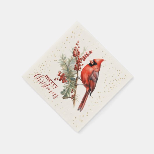 Rustikaler Winter Kardinal Holly Branch Serviette (Ecke)