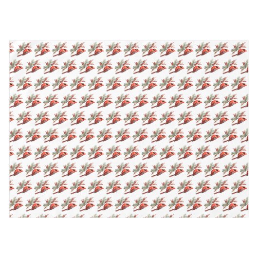 Rustikaler Winter Kardinal Holly Branch Tischdecke (Vorderseite (Horizontal))