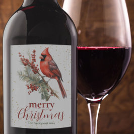 Rustikaler Winter Kardinal Holly Branch Weinetikett