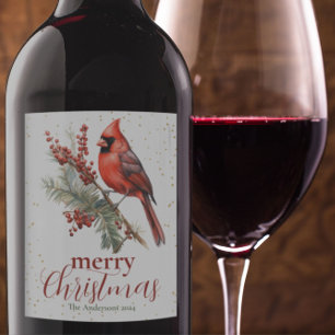 Rustikaler Winter Kardinal Holly Branch Weinetikett