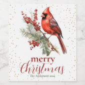 Rustikaler Winter Kardinal Holly Branch Weinetikett (Einzelnes Label)