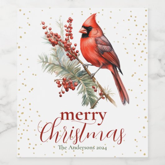 Rustikaler Winter Kardinal Holly Branch Weinetikett (Einzelnes Label)