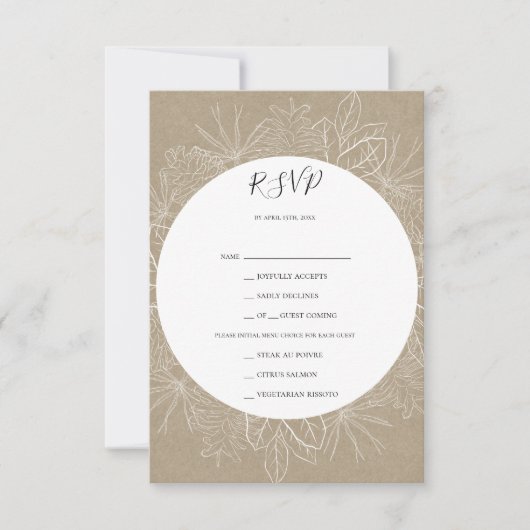 Rustikaler Winter | Kraft Menu Choice RSVP Card (Vorderseite)