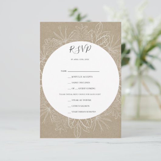 Rustikaler Winter | Kraft Menu Choice RSVP Card (Stehend Vorderseite)
