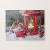 Rustikaler Winter Lantern Weihnachtsschnee Puzzle (Horizontal)