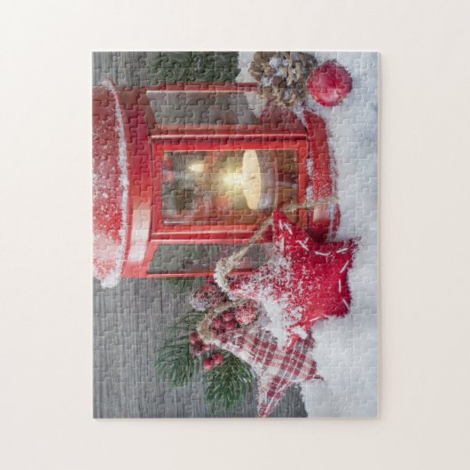 Rustikaler Winter Lantern Weihnachtsschnee Puzzle (Vertikal)