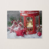 Rustikaler Winter Lantern Weihnachtsschnee Puzzle (Horizontal)