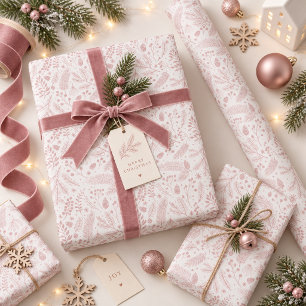 Rustikaler Winter-Lub foliage Elfenbein Dusty Rose Geschenkpapier