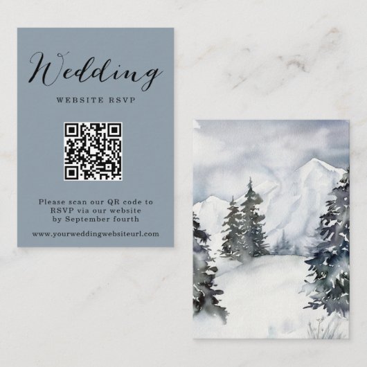 Rustikaler Winter Mountain QR Code Wedding Respons Begleitkarte (Vorne/Hinten)