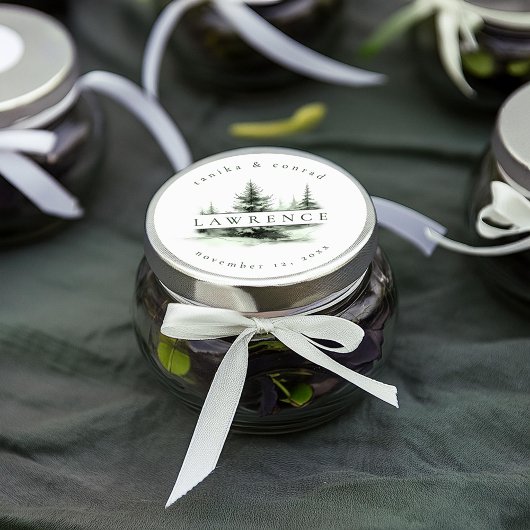 Rustikaler Winter Nachname Forest Green ID1049 Runder Aufkleber