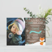 Rustikaler Winter Onederland Fox 1. Geburtstag Einladung (Stehend Vorderseite)