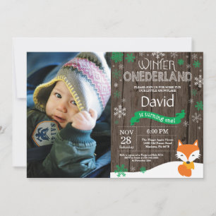 Rustikaler Winter Onederland Fox 1. Geburtstag Einladung