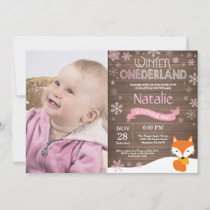 Rustikaler Winter Onederland Fox 1. Geburtstag Einladung