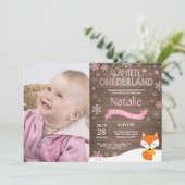 Rustikaler Winter Onederland Fox 1. Geburtstag Einladung (Stehend Vorderseite)