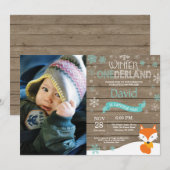 Rustikaler Winter Onederland Fox 1. Geburtstag Einladung (Vorne/Hinten)