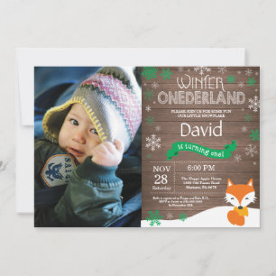 Rustikaler Winter Onederland Fox 1. Geburtstag Einladung