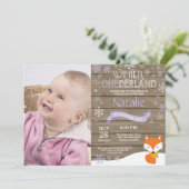 Rustikaler Winter Onederland Fox 1. Geburtstag Einladung (Stehend Vorderseite)