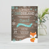 Rustikaler Winter Onederland Fox 1. Geburtstag Einladung (Stehend Vorderseite)