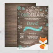 Rustikaler Winter Onederland Fox 1. Geburtstag Einladung (Vorne/Hinten)