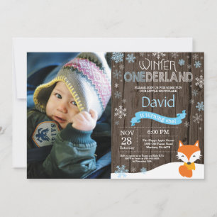 Rustikaler Winter Onederland Fox 1. Geburtstag Einladung