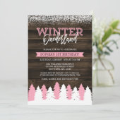 Rustikaler Winter Onederland Pink 1. Geburtstag Ei Einladung (Stehend Vorderseite)