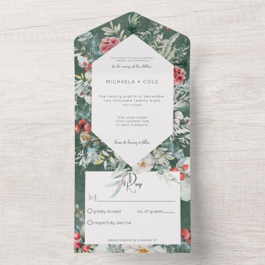 Rustikaler Winter Pine Emerald No Dinner All In One Einladung (Innen Boden)