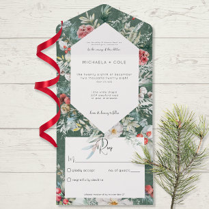 Rustikaler Winter Pine Emerald No Dinner All In One Einladung