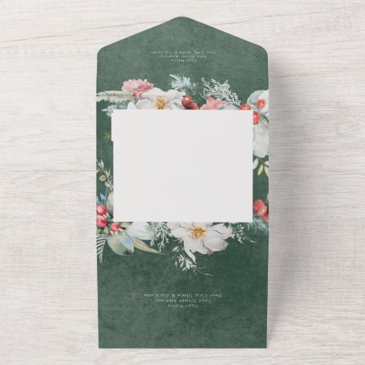 Rustikaler Winter Pine Emerald QR Code All In One Einladung (Außenbereich)