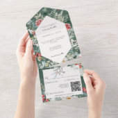 Rustikaler Winter Pine Emerald QR Code All In One Einladung (Abreißen)