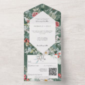 Rustikaler Winter Pine Emerald QR Code All In One Einladung (Innen Boden)
