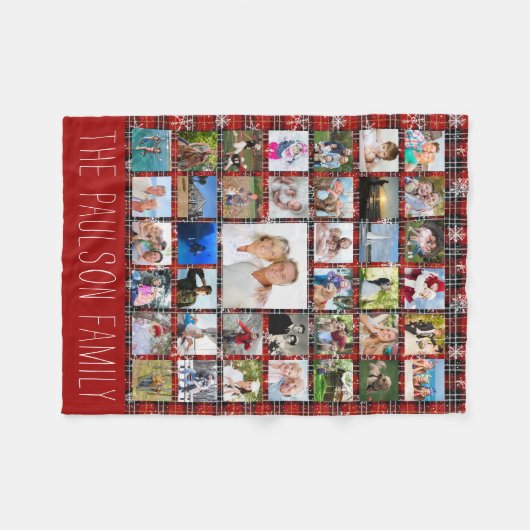 Rustikaler Winter Red Black Kariert Snowflake Name Fleecedecke (Vorderseite (Horizontal))