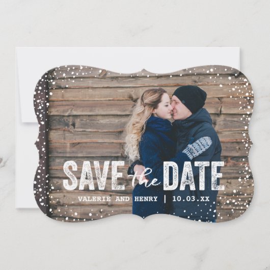 Rustikaler Winter Save The Date Vollformat Foto (Vorderseite)
