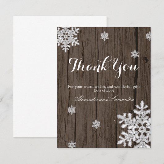 Rustikaler Winter-Schneeflocken Danke Karte (Vorne/Hinten)