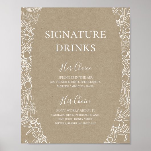 Rustikaler Winter | Signature Drinks-Zeichen Poster (Vorne)