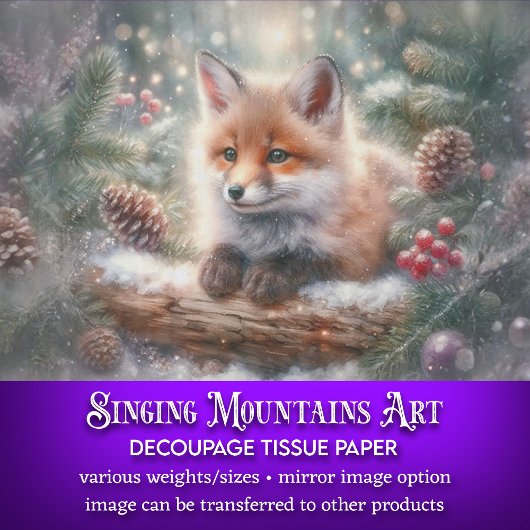 Rustikaler Winter Watercolor Wald Fox Decoupage Seidenpapier