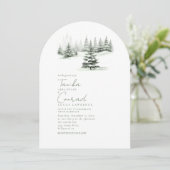 Rustikaler Winter Wedding Arch Forest Green ID1049 Einladung (Stehend Vorderseite)