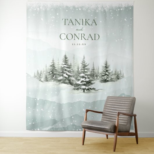 Rustikaler Winter Wedding Arch Forest Green ID1049 Wandteppich (Beispiel)