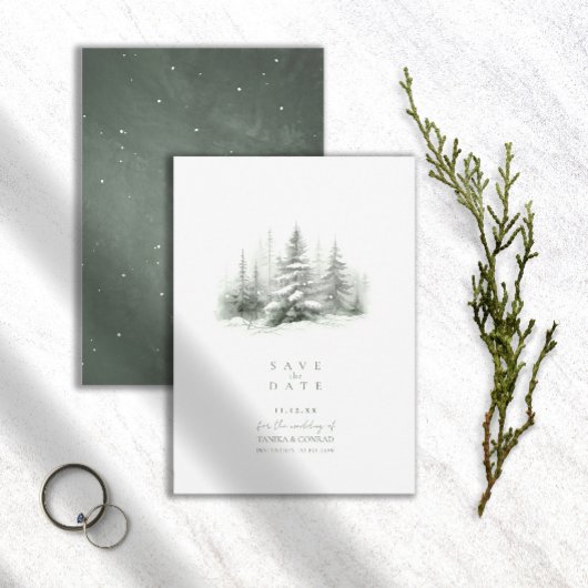 Rustikaler Winter Wedding Forest Green ID1049 Save The Date