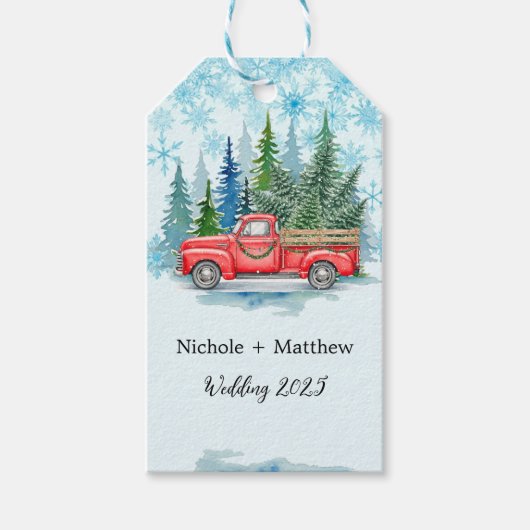 Rustikaler Winter Wedding Truck Gefallen Geschenkanhänger (Vorderseite)