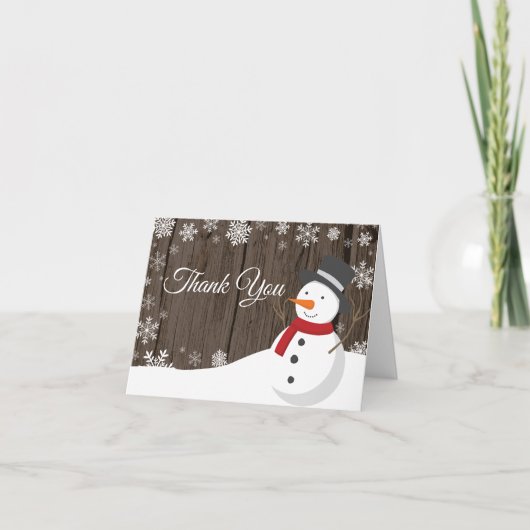 Rustikaler Winter Weihnachtsschneemann Dankeschön Dankeskarte (Vorderseite)