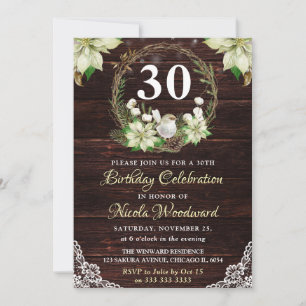 Rustikaler Winter White Robin & Holly Wreath Gebur Einladung