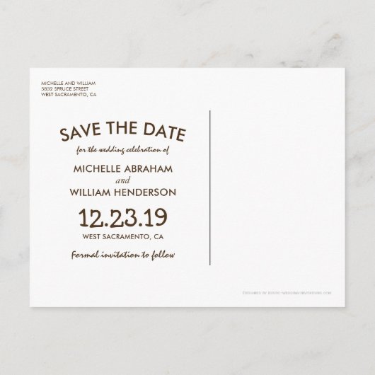 Rustikaler Winterbaum Twinkle Leuchten Save the Da Ankündigungspostkarte (Rückseite)