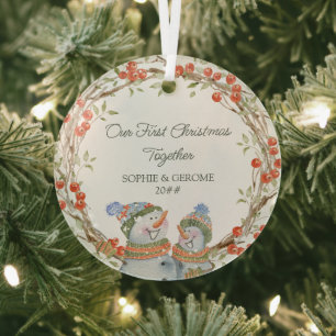 Rustikaler Winterbeerengirlande und niedliche Schn Ornament Aus Glas