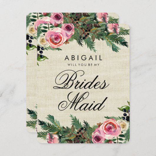 Rustikaler Winterburlap Pine wird überragt sein Einladung (Vorne/Hinten)