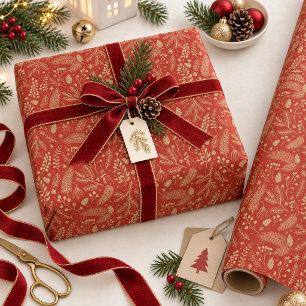 Rustikaler Winterfoliage Rot Gold ID1335 Geschenkpapier