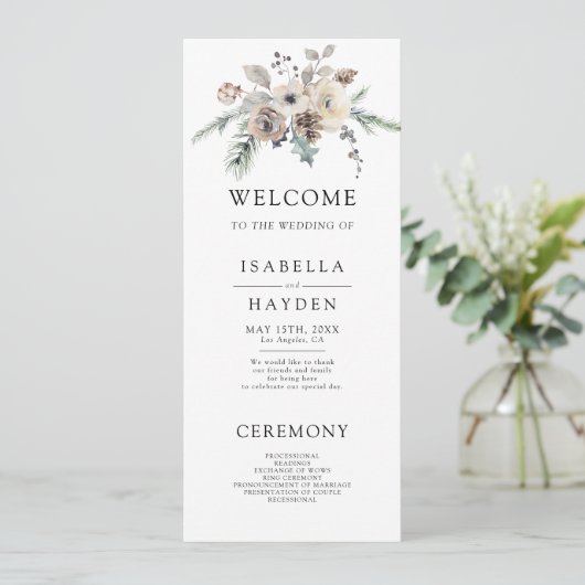 Rustikaler Wintergarten Einfache Pine Blumenhochze Programm (Stehend Vorderseite)