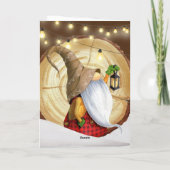 Rustikaler Wintergenom, Schnee, Lichter Weihnachte Feiertagskarte (Rückseite)